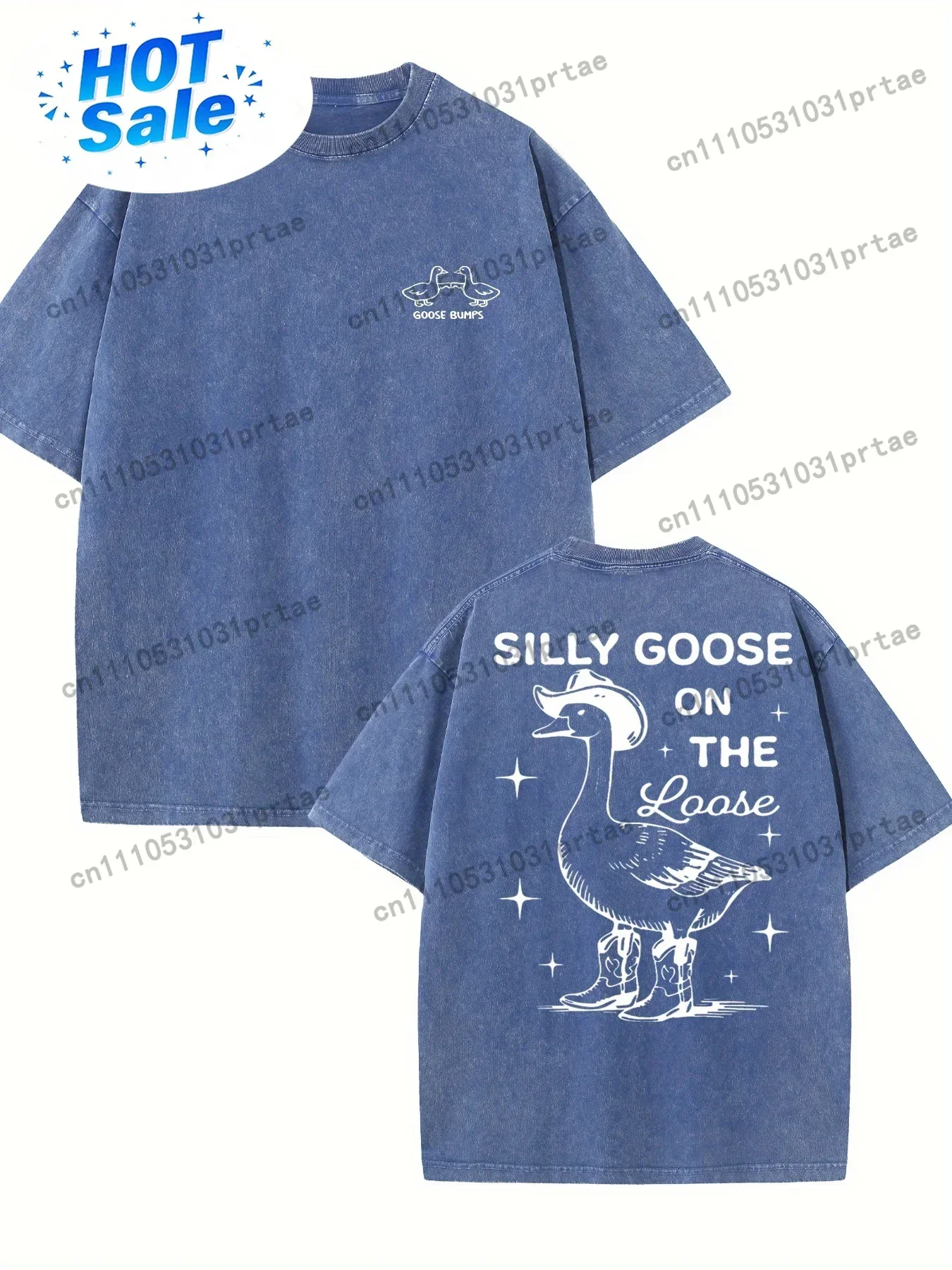 Stupid goose flying a kite, printed on both sides, single piece, men's 230 high-quality batik pure cotton retro fashion T-shirt,