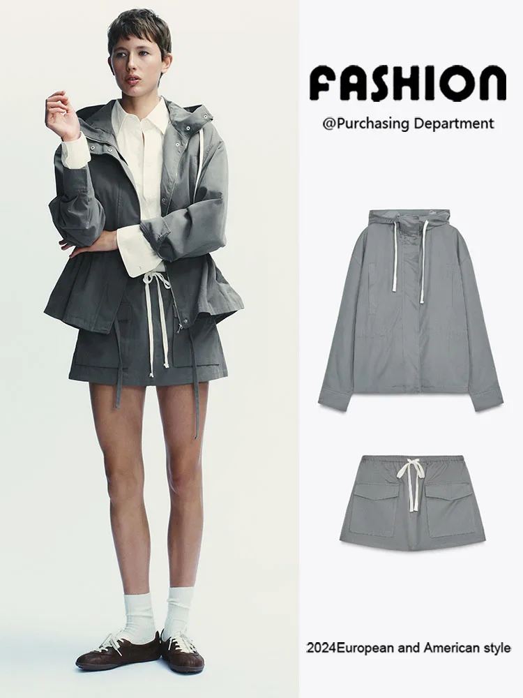 

New Arrival Autumn ZA2025 Women's Hooded Jaet Casual Skirt-Pant Ensemble Comfortable Versatile Faionable Ethnic Sle