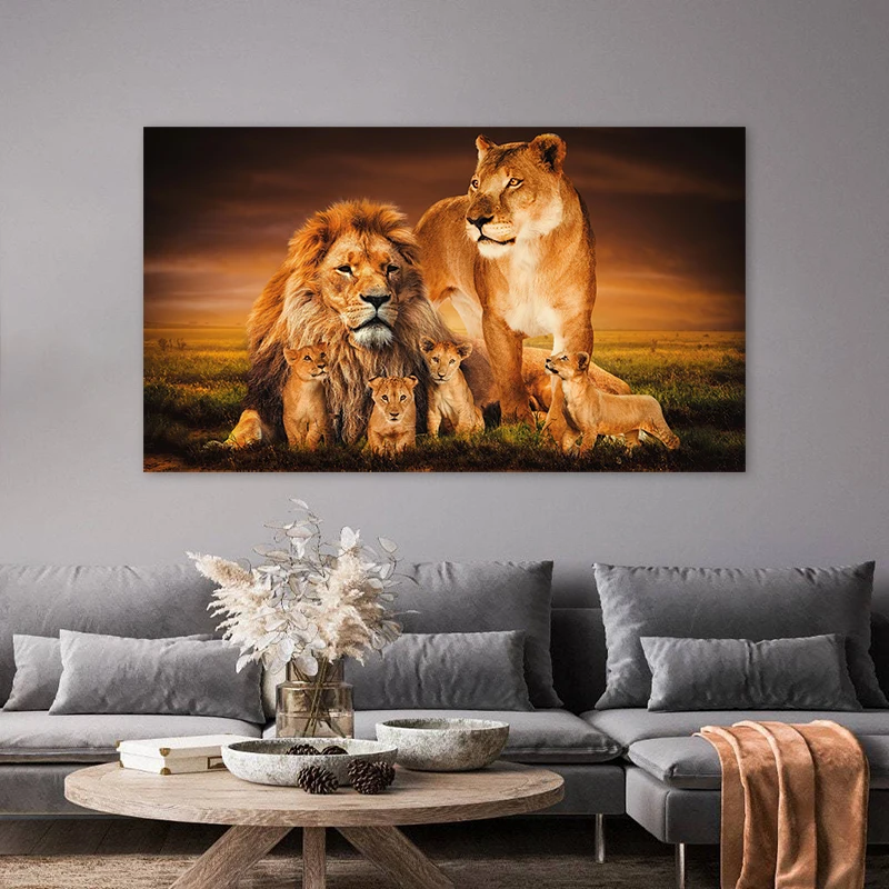 الأسد الأسرة الملصقات الحيوان اللوحة جدار صورة فنية لغرفة المعيشة غرفة نوم قماش يطبع ديكور المنزل الحديث لا الإطار
