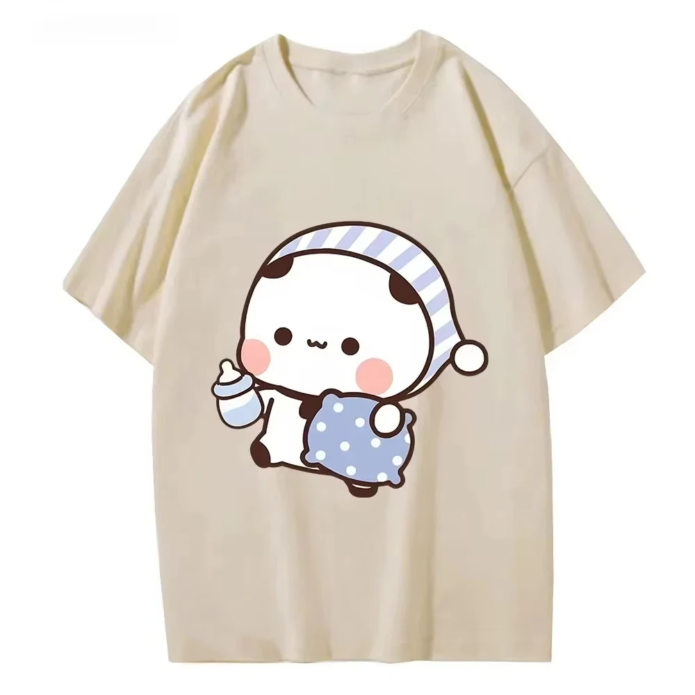 Couple t-shirt Kawaii mignon BuBu Panda va dormir avec DuDu ours graphique t-shirt femmes vêtements manches hauts t-shirt vêtements pour femmes