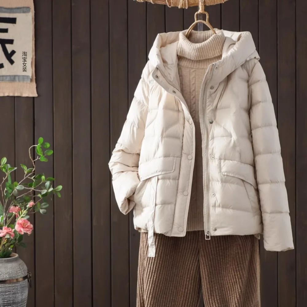 أسفل سترة الربيع الخريف بطة أسفل معطف المرأة الياقة المدورة الشارع الشهير بلون معطف دافئ موضة سترة منفوخة أبلى