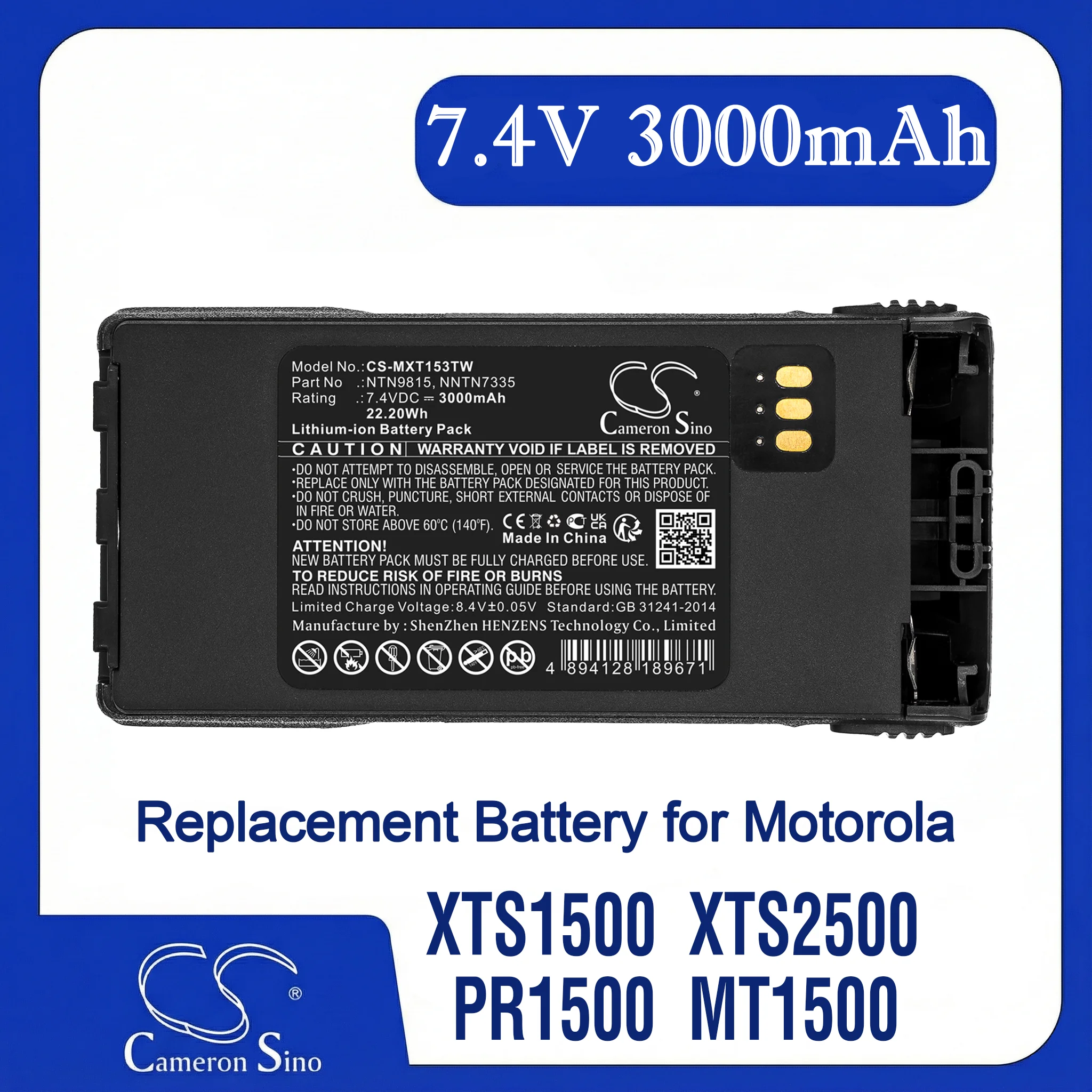 

Cameron Sino battery for MT1500, NT1500, PR1500, Radius P25, XTS 2000, XTS 2500, XTS1500, XTS2500 PN.HNN9815, NNTN6263, NNTN70