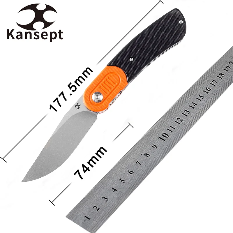 

Kansept Reverie T2025B8 Folding Knives Stonewashed 154CM Blade with Orange and Black G10 Handle for Camping Hunting EDC Carry