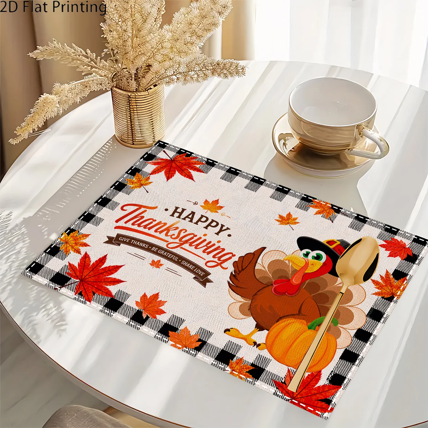 4pcs, Thanksgiving Turkey And Maple Leaf Placemat Set | American Country Style | Autumn Thanksgiving Limited Edition