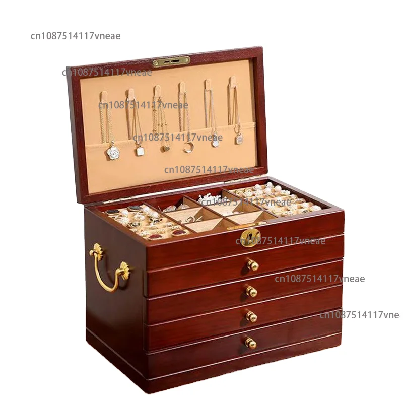 YDF Solid Wood Jewelry Box with Foam Mail-Order Packaging 6-10L Capacity Elegant Jewelry Case Organizer Wooden Box