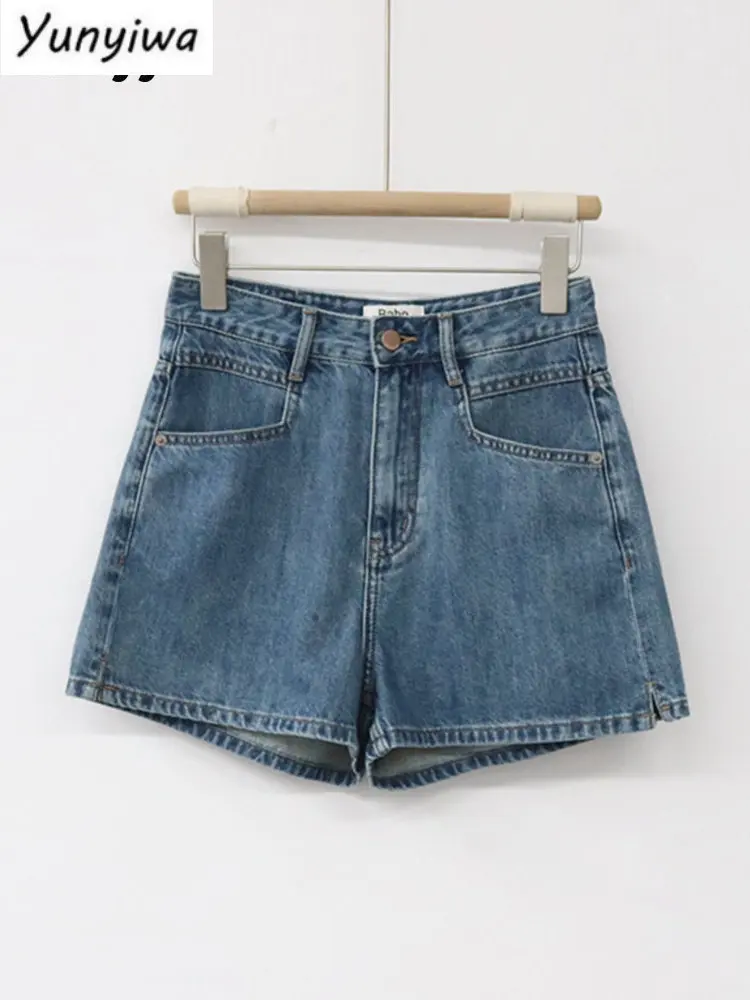 

Jeans Shorts for Women Blue High Waisted A-Line Designer Slit Cut Denim Shorts Spring 2024 Vintage Casual Slim Jeans