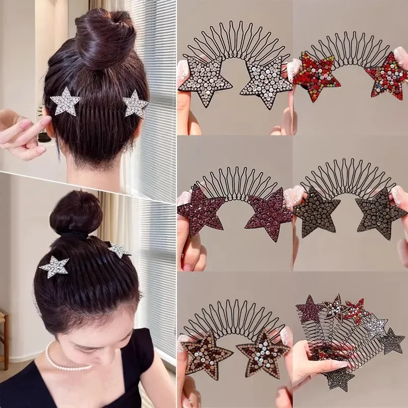 Rhinestone Stars Broken Hair Finishing Artifact Back Head Hair Fixed Clip Invisible Hairpin Spice Girls Style Headband Headdress