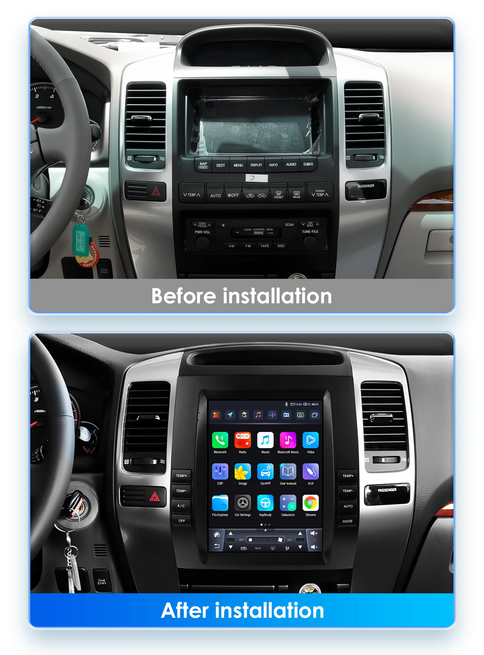 9,7" 2DIN Carplay Android Autoradio für Toyota Land Cruiser Prado 120 Lexus GX470 2002-2009 Multimedia 360° Kamera Intelligenter Bildschirm 7862 RDS DSP 4G Wifi BT Haupteinheit – Detail 3