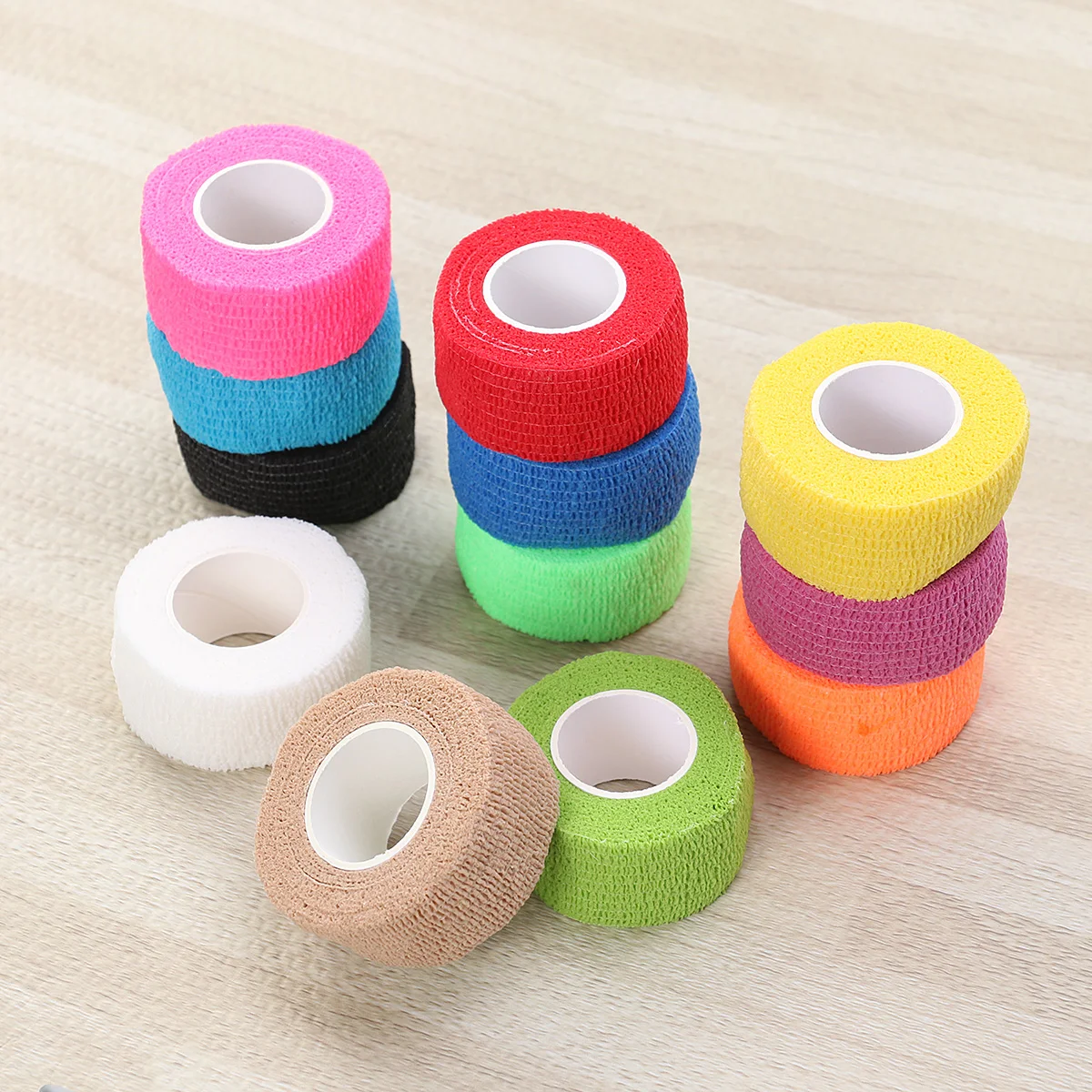 

12pcs Self-Adhesive Bandage Non-Woven Elastic Wrap For Arm Leg Wrist Knee Daily Travel 2.5Cmx1M Skin Color White Blue Red Black