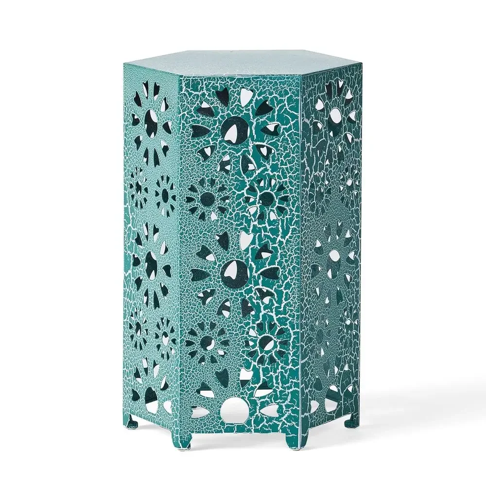 14 Sunburst Crackle Teal Outdoor Iron Side Table
