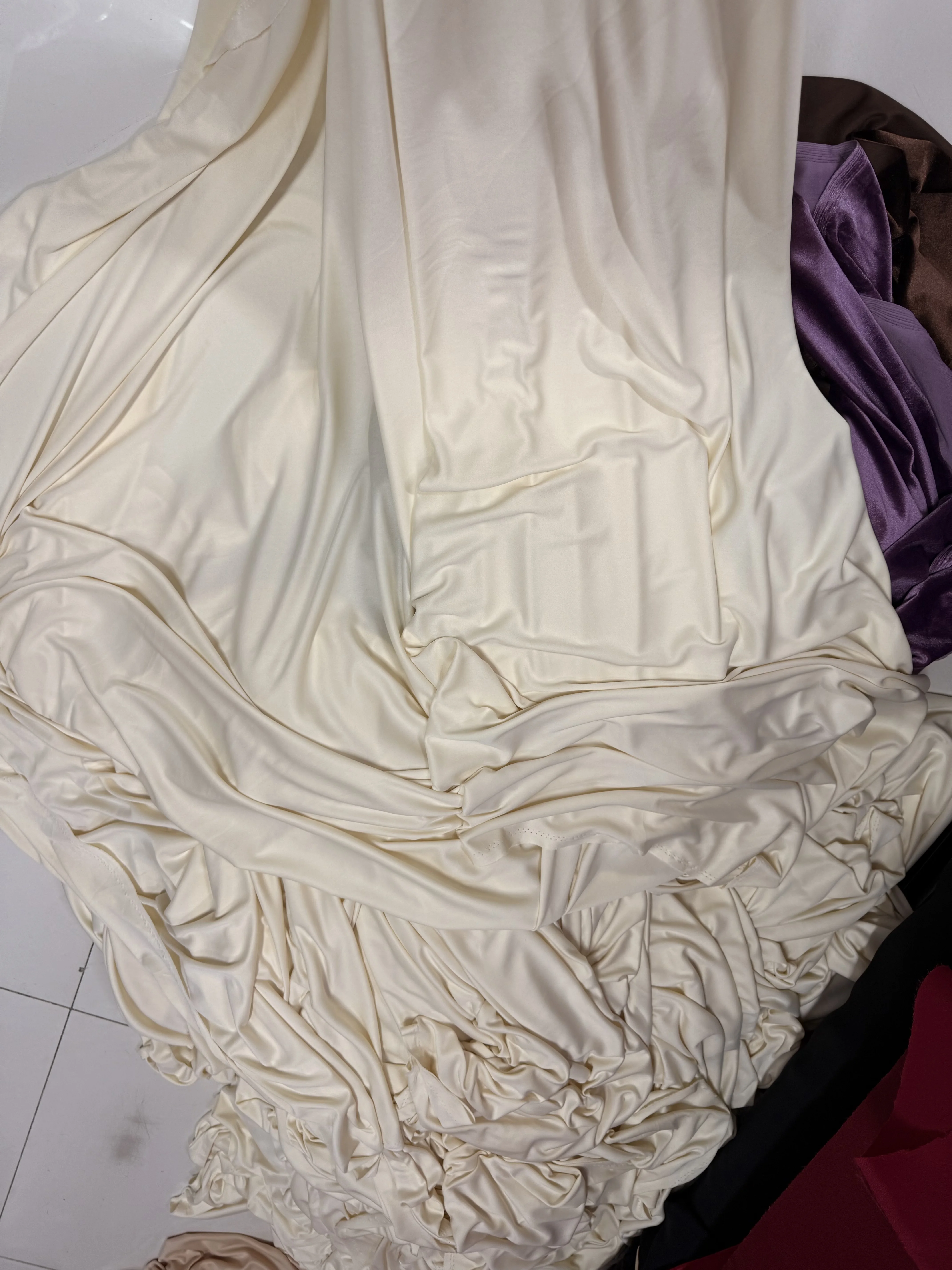 Cream White Milk Silk Stretch Fabric for DIY Wedding Backdrop Decor, Ceiling Drapes and Event Valance Arrangement