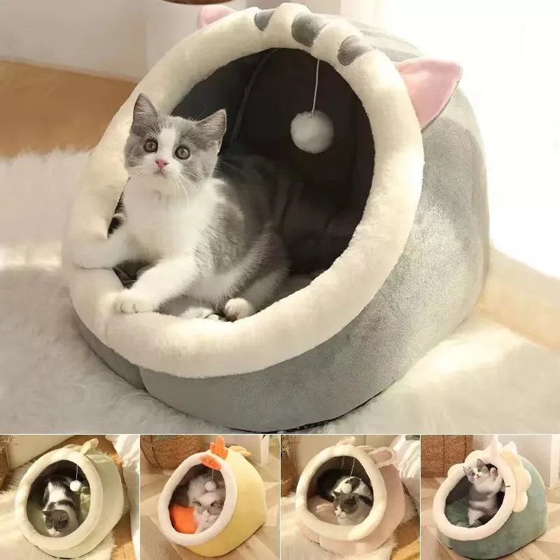 Pet Cat\'S Bed Warm Cat House Soft Plush Round BedsTent Carrier Dogs And Cats Basket Pillow Cave Mat Pet Accessories For Supplies