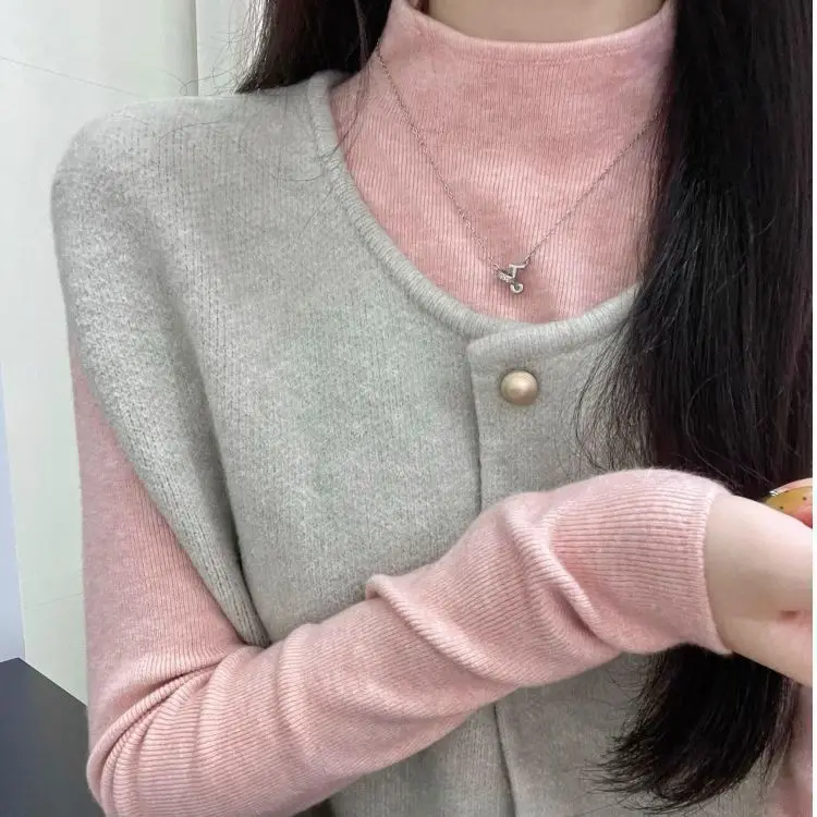 

Розовый вязаный базовый слой irt, женский облегающий внутренний свитер с высоким воротником, зимний свитер для поездок на работу, цвет, полиэфирное волокно