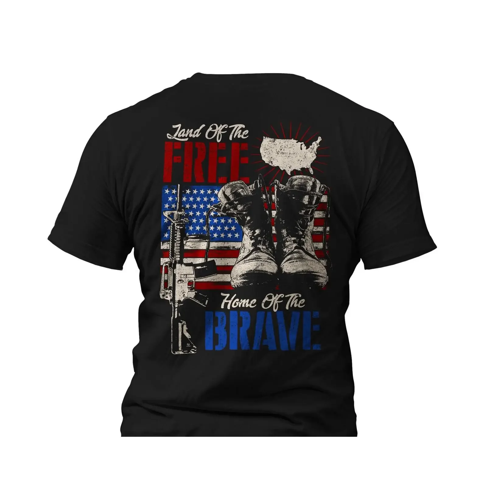 Land of The Free Home Brave Front or Back Print T Shirt vintage Washed Casual fashion streetwear Comfortable Slightly