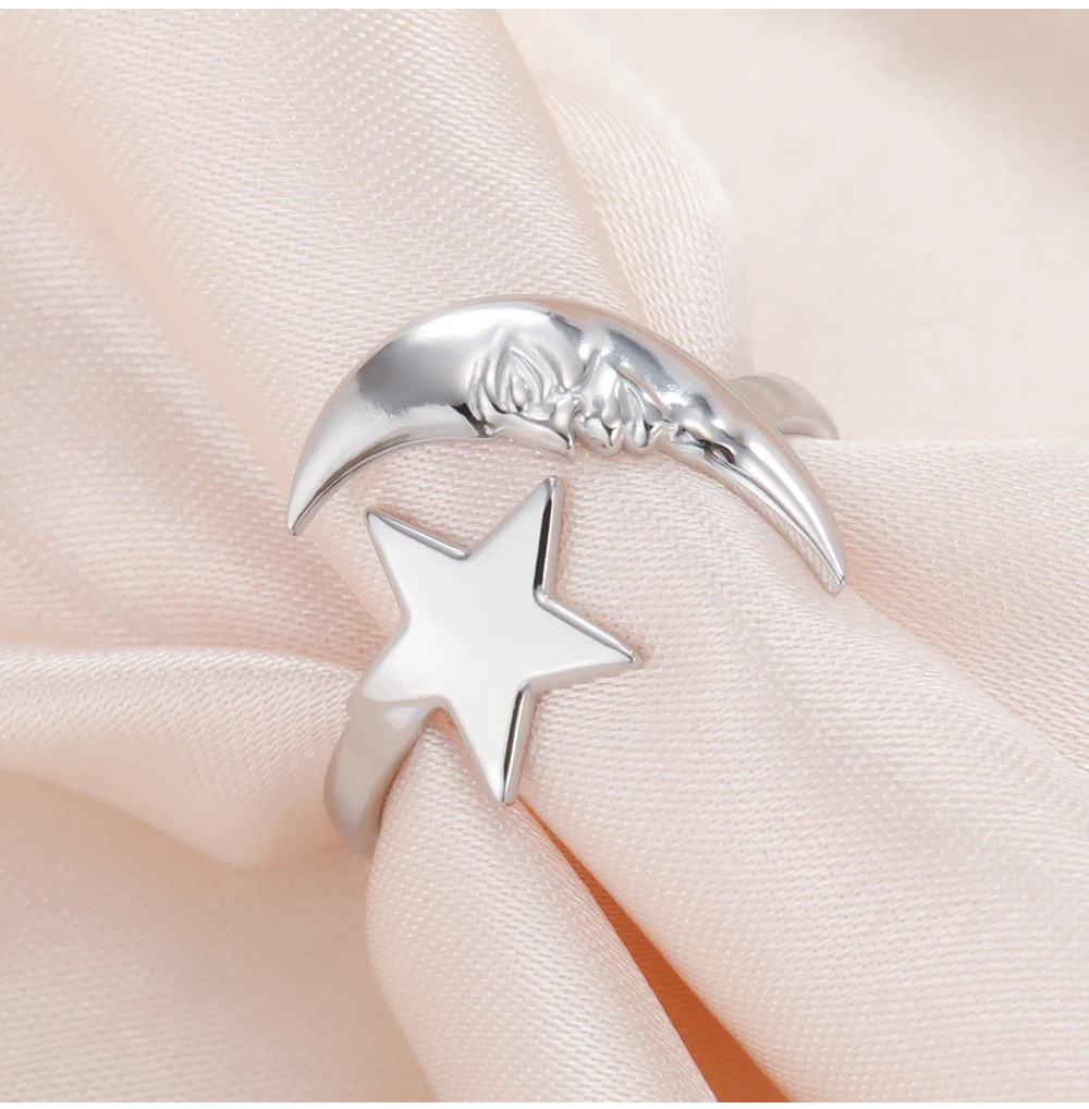 COOLTIME Star Moon Ring for Women Stainless Steel Trendy Minimalist Open Waterproof Ring Jewelry Gift New