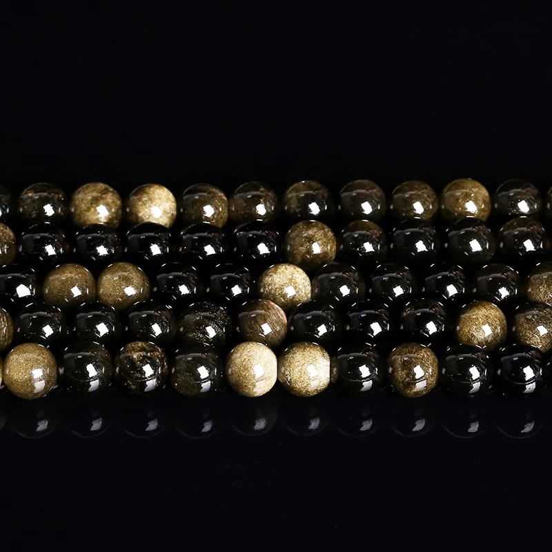 Golden Obsidian Bead Irisation Round Loose Spacer Beads