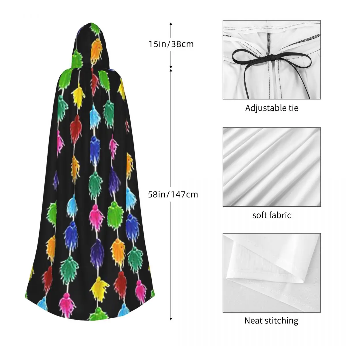 ペルー タッセル ロング フード付きマント 魔女 中世 コスチューム コスプレ ケープ ハロウィンコート 大人用 ユニセックス