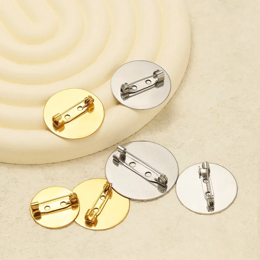 10pcs Stainless Steel 15-30mm Gold Brooches Cabochon Cameo Settings Bezel Disc Base Blank Tray for DIY Jewelry Findings Making