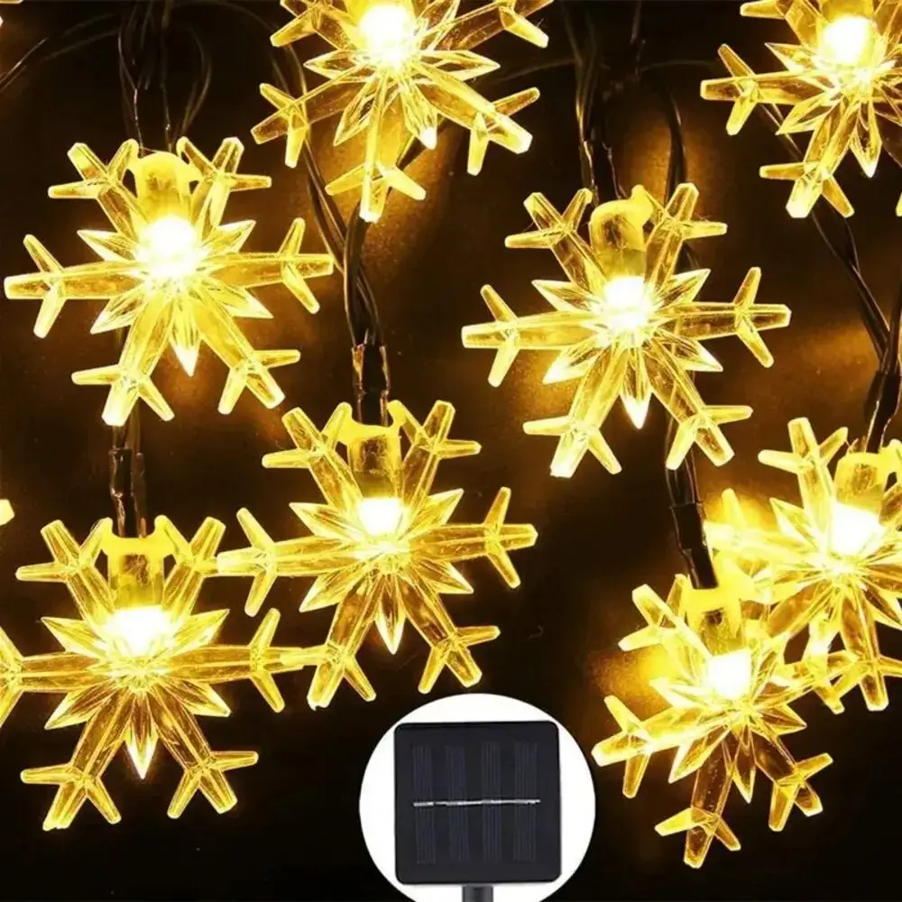 Solar Snowflake Lights String Waterproof House Decorative Fairy Light Interior Decoration Warm White Christmas LED Lights