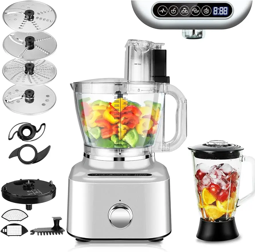 16 Cup Food Processor, Aluminum-Diecast Blender and Food Processor Combo, 5 Preset Modes Vegetable Chopper Electric