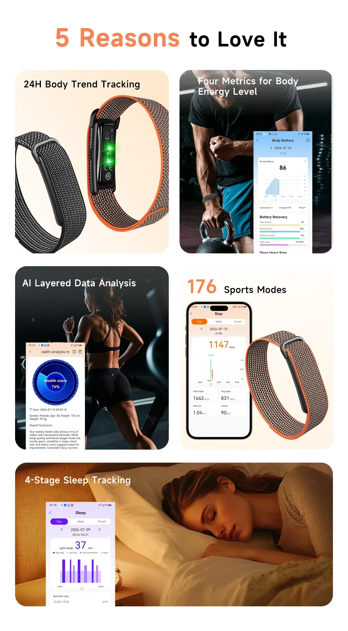 VWAR AIR Bildschirmloses Smart-Band Fitness-Tracker KI-Gesundheitsanalyse Blutsauerstoff 10m Wasserdicht 176 Sportarten Ultra-Leichtes Smart-Band – Detail 2