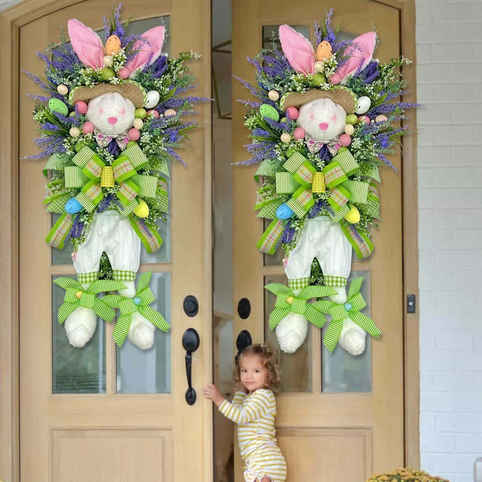 Spring Bunny Easter Bunny Wreath Easter Cartoon Themed Door Hangin for Front Door Indoor Wall Decor