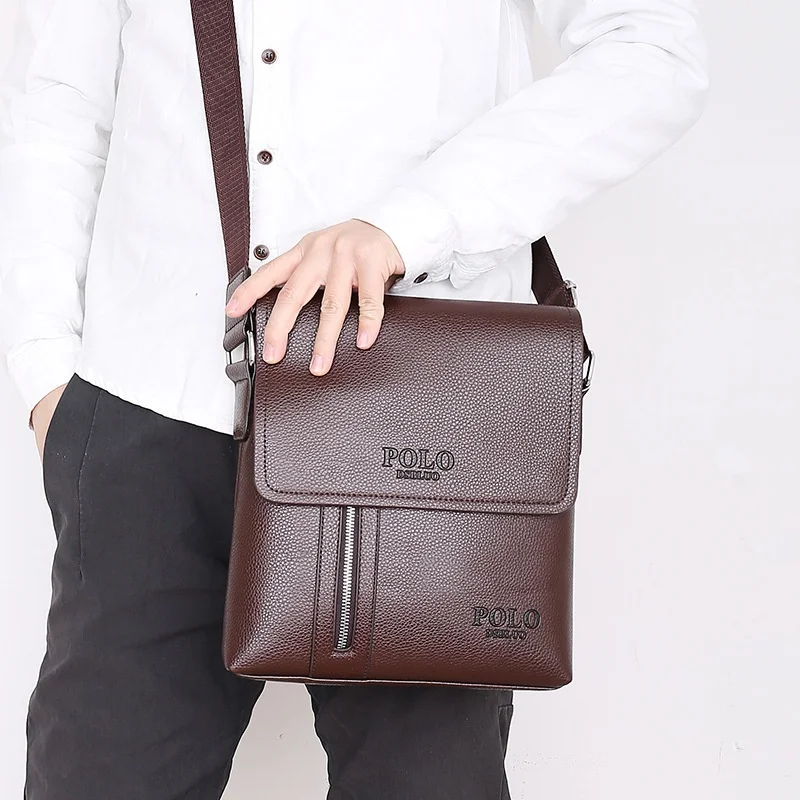 Business Men Black Shoulder Bag Crossbody PU Leather Handbag Capacity Retro Messenger Bag