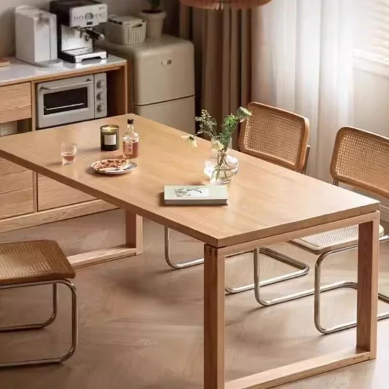 Solid wood dining table against the wall Large board table Oak desk Rectangle eating table