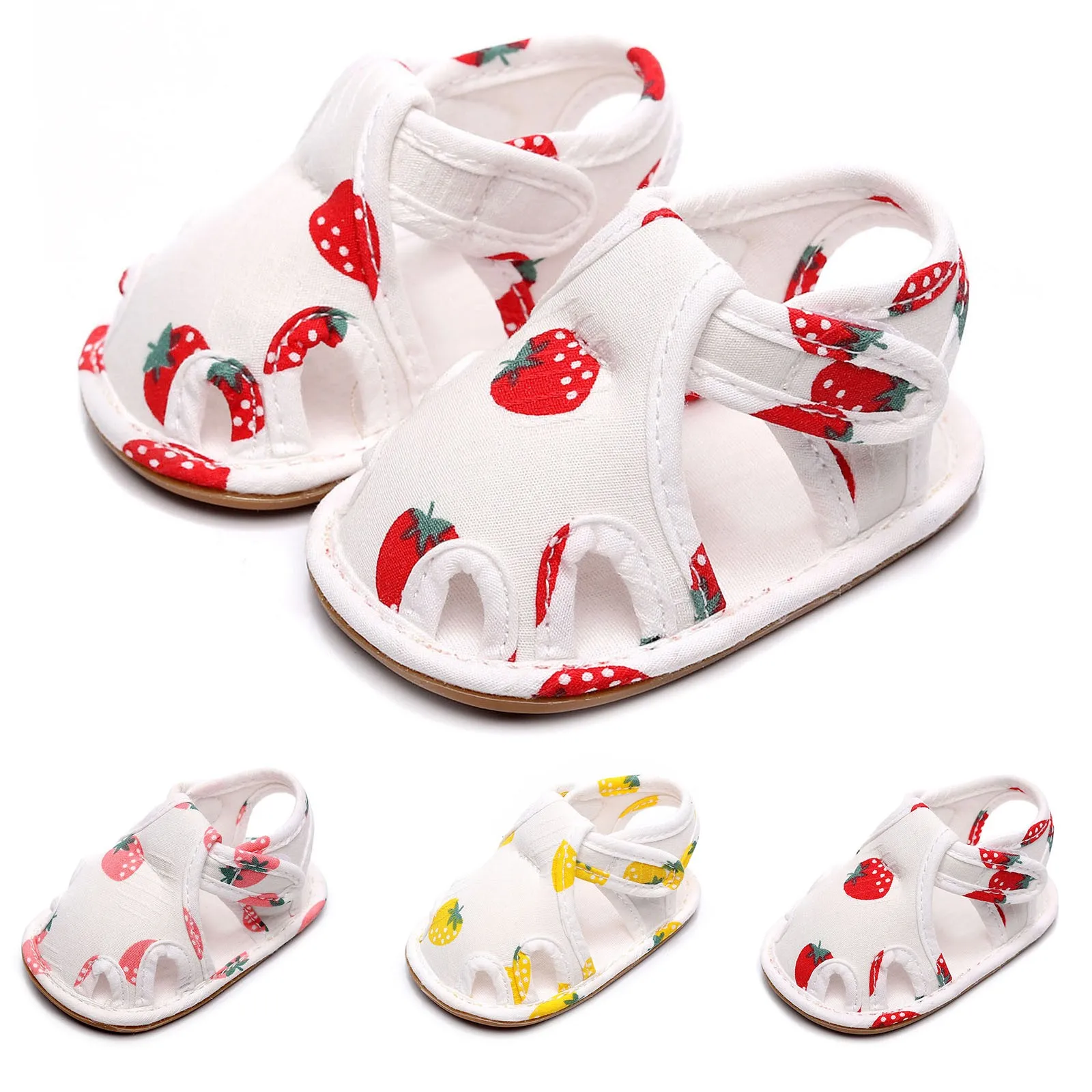 Summer New Cartoon Print Baby Sandals Toddler Shoes Soft Floor Shoes Fruit Strawberry Print Sandals Comfy Cute Walking Shoes