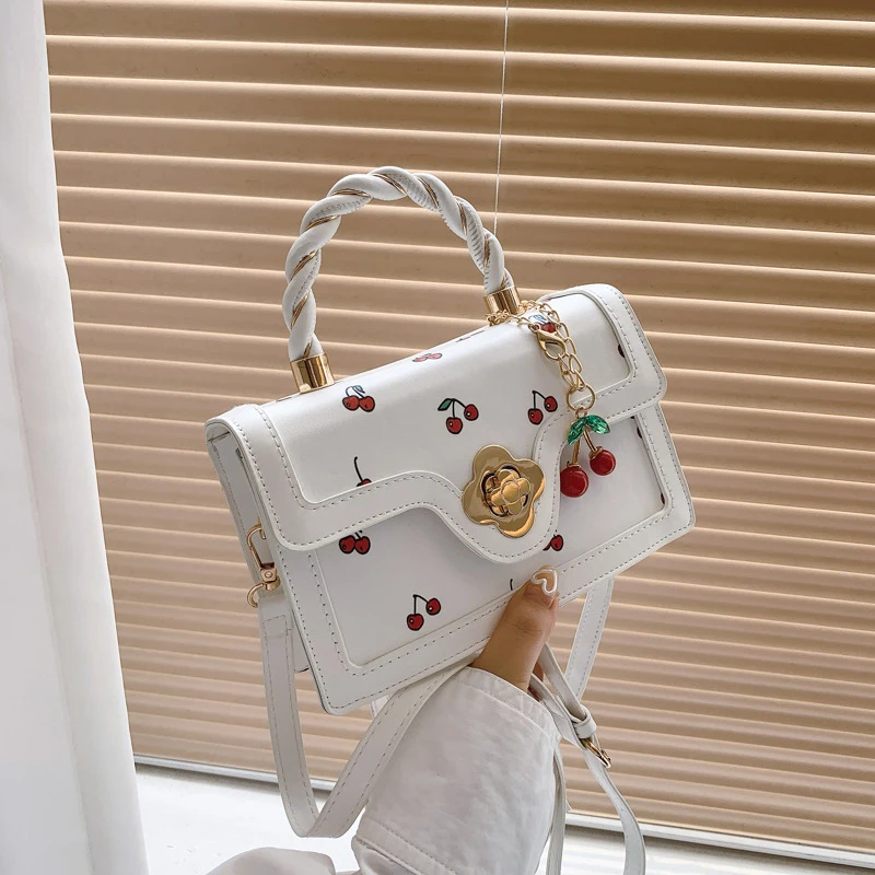 Mode Kirsche Drucken Top-Griff Tasche Damen Süße Umhängetasche Luxus Marke Kleine Quadratische Tasche 2024 Frauen Hohe qualität Sling Geldbörse