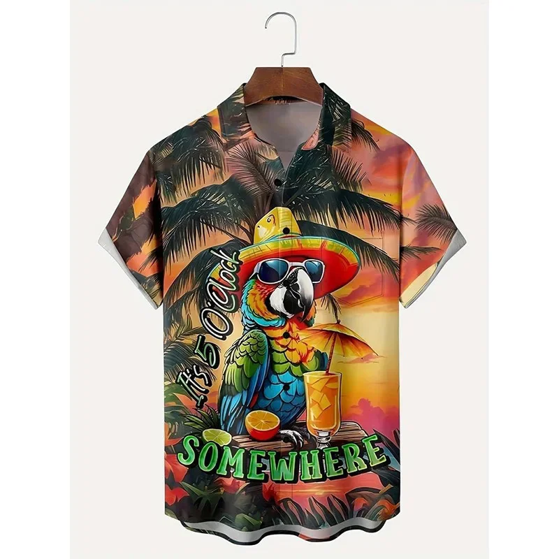 

3D Printed Men's Shirt Summer Beach Colorful Parrot Pattern Short Sleeve Sunscreen Breathable Shirt