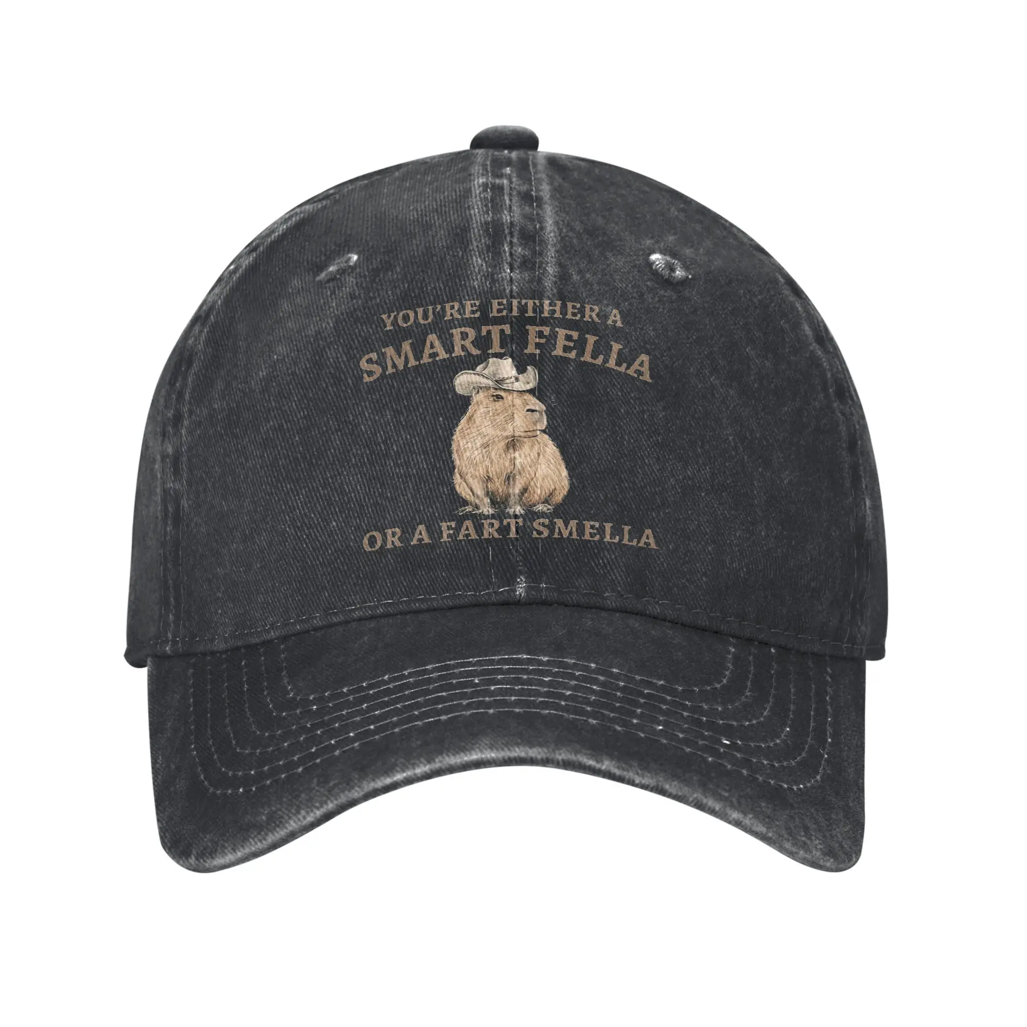 You're Either A Smart Fella Or A Fart Smella Capybara Baseball Cap Classic Distressed Washed  Snapback Hat Unisex Fit Caps Hat