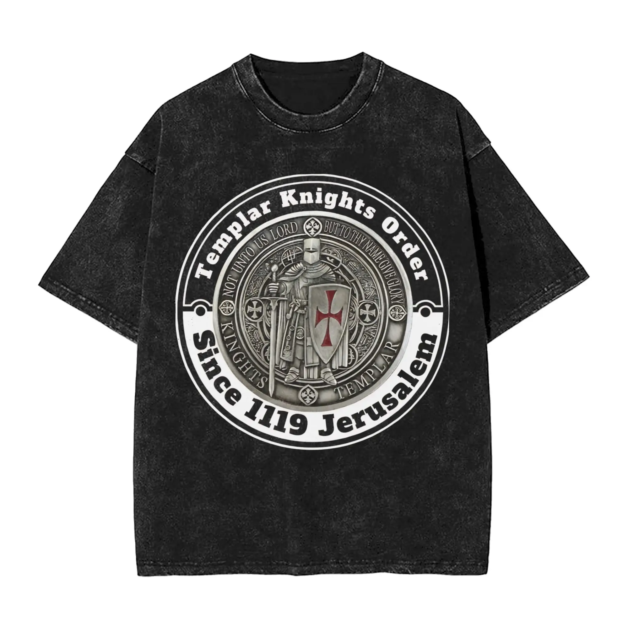 2025 Templar Cross Knights Washed Shirts Outfit Oversize T-Shirts  for Men Women Tees
