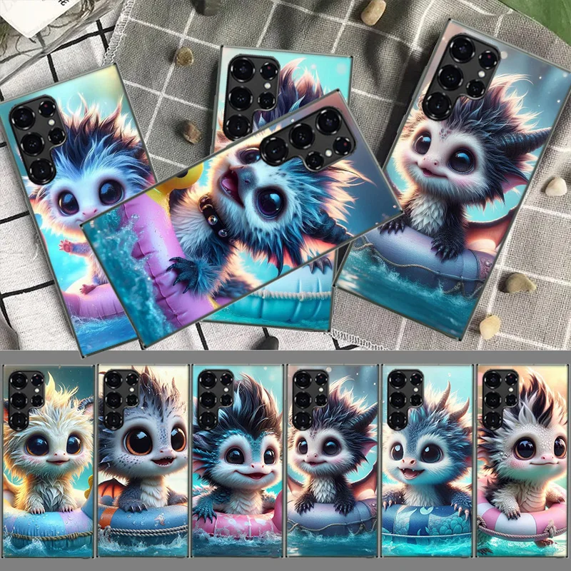 Dragon Baby Learning Swimming Coque For Samsung S23 S22 S24 Ultra 5G TPU Phone Galaxy Cover S21 S20 FE S10 Plus S10E S9 S8 S7 Ed