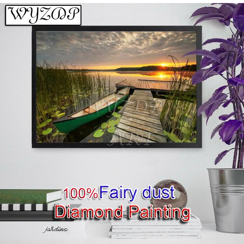 Sunset Pier 100% AB Diamond Painting Landscape Full Diamond Embroidery Fairy Dust Cross Stitch AB Diamond Art Crystal Home Decor