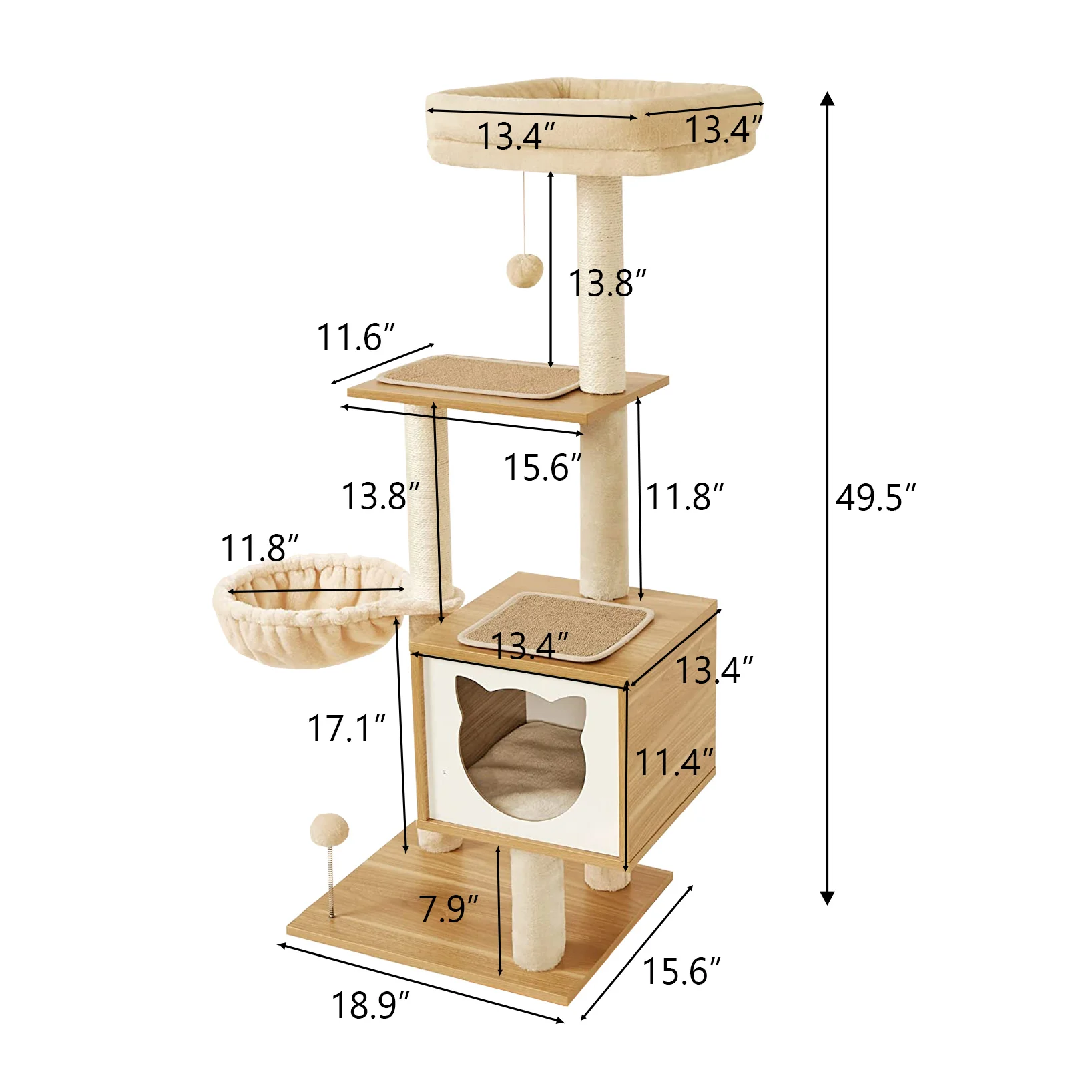 Sisal Cat Climbing Frame With Hammock Toy Cat Nest Multi-Layer Sisal Scratching Column Cat Tree Jumping Platform