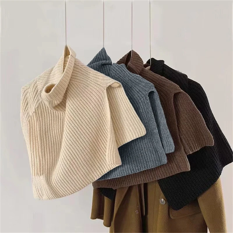 Autumn Winter Women Scarf Wild Warm Protect Neck Stretch Knitted Fake Collar Knitting Wool High Neck Pullover Bib Female