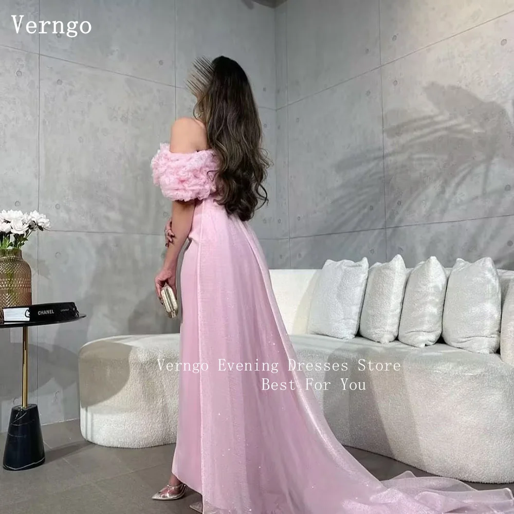 Verngo Pink Crepe Evening Dress Off The Shoulder A-line Prom Gown With Crap Saudi Arabic Elegant Formal Prom Party Dress