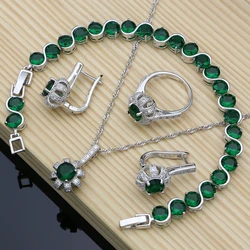 925 Sterling Silver Bridal Jewelry Sets Green Stone for Women Earrings Rings Dropshipping Necklace Set Dubai Jewelry