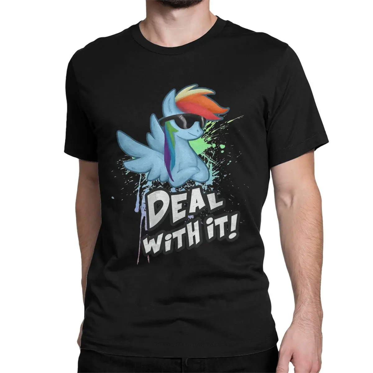 Rainbow Dash Deal With It T Shirt Men Women's Pure Cotton T-Shirts Crew Tees Short Sleeve Clothing Printing