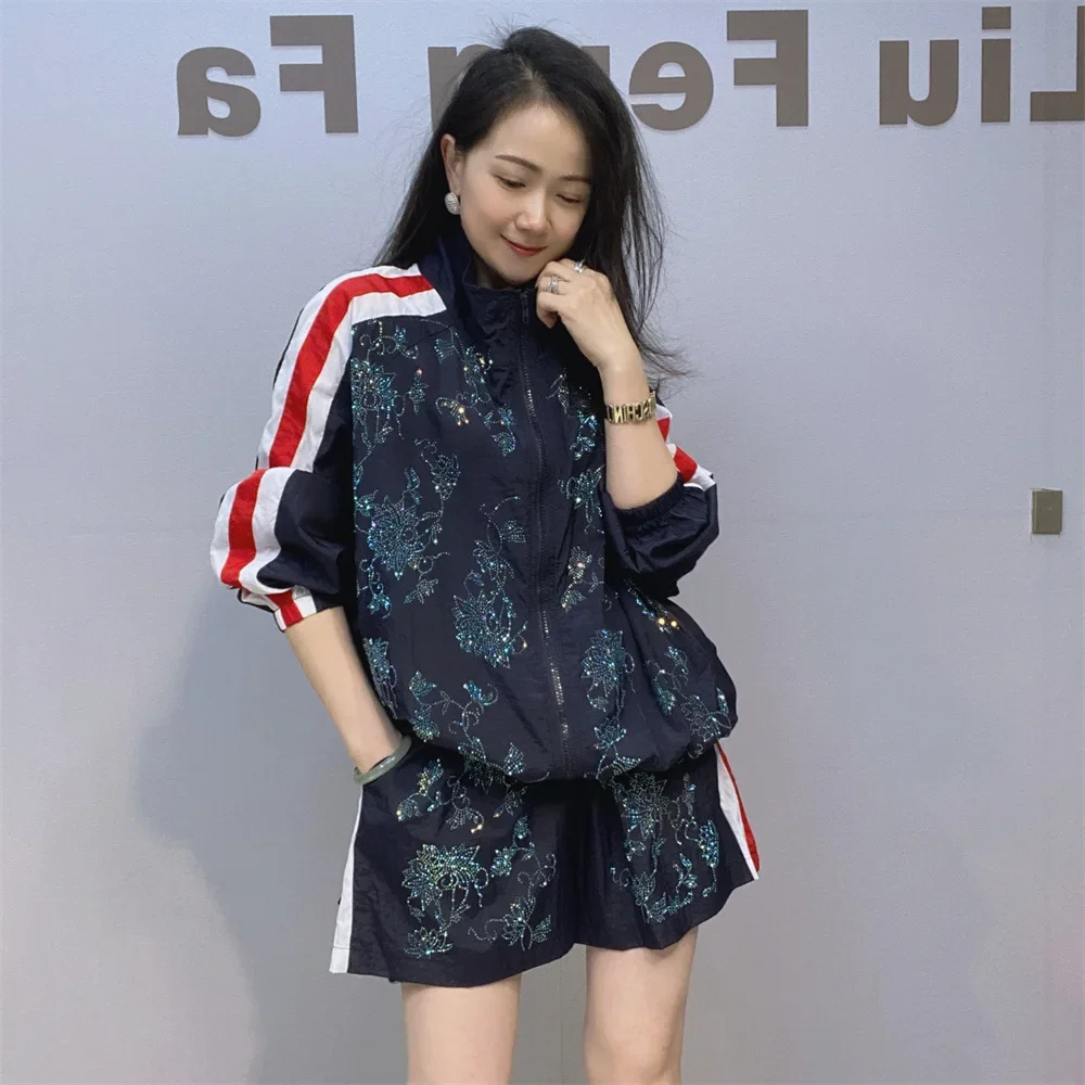 

Diamonds Floral Short Set Tracksuit Women Loose Summer Thin Sunscreen Clothing Casual Cardigan Two Piece Sets Womens Outifits
