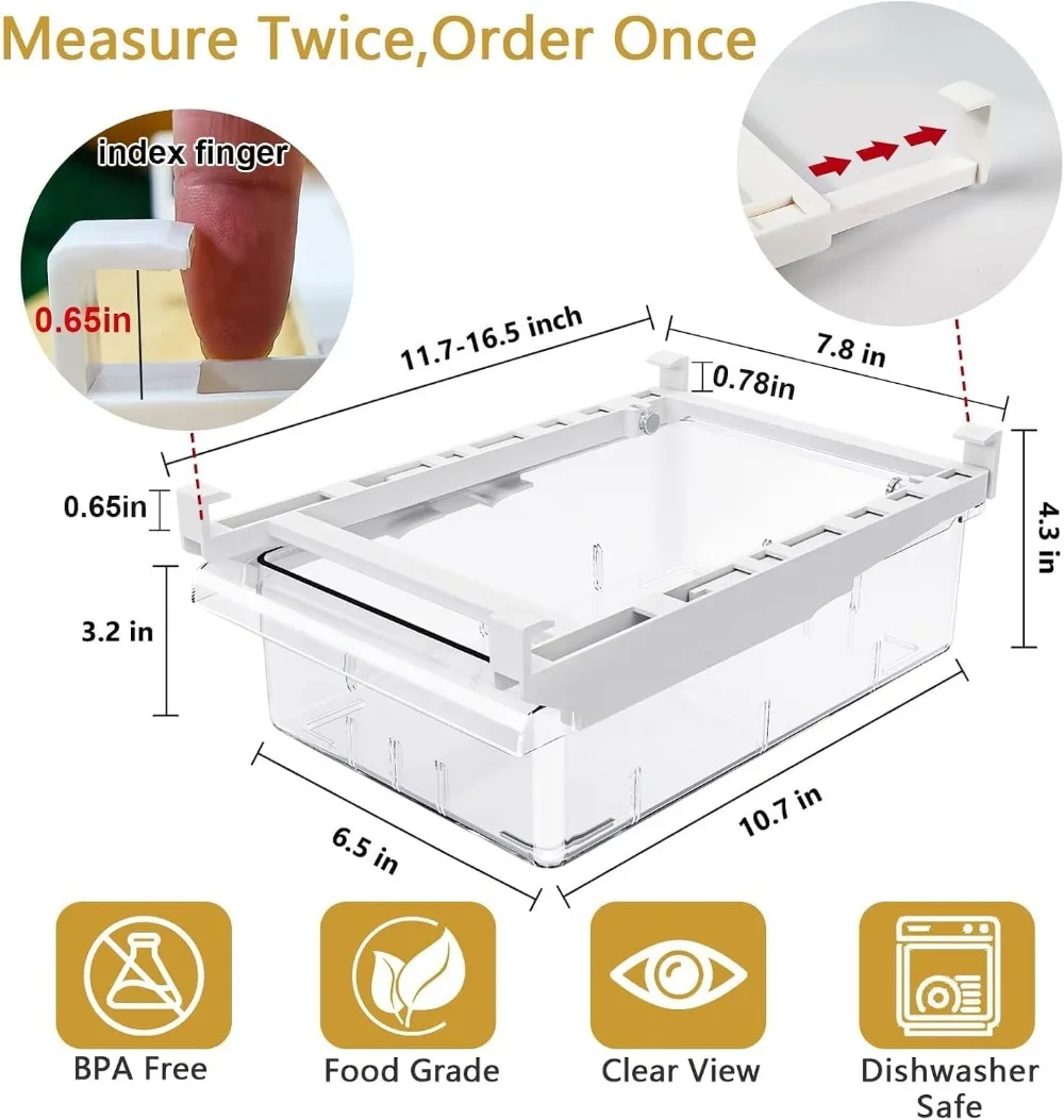 Fridge Pull Out Drawer Organizer - Clear Storage Bin with Dividers for Fruit, Deli, Cheese, Seafood, Fits Medium Shelf (1 Pack)