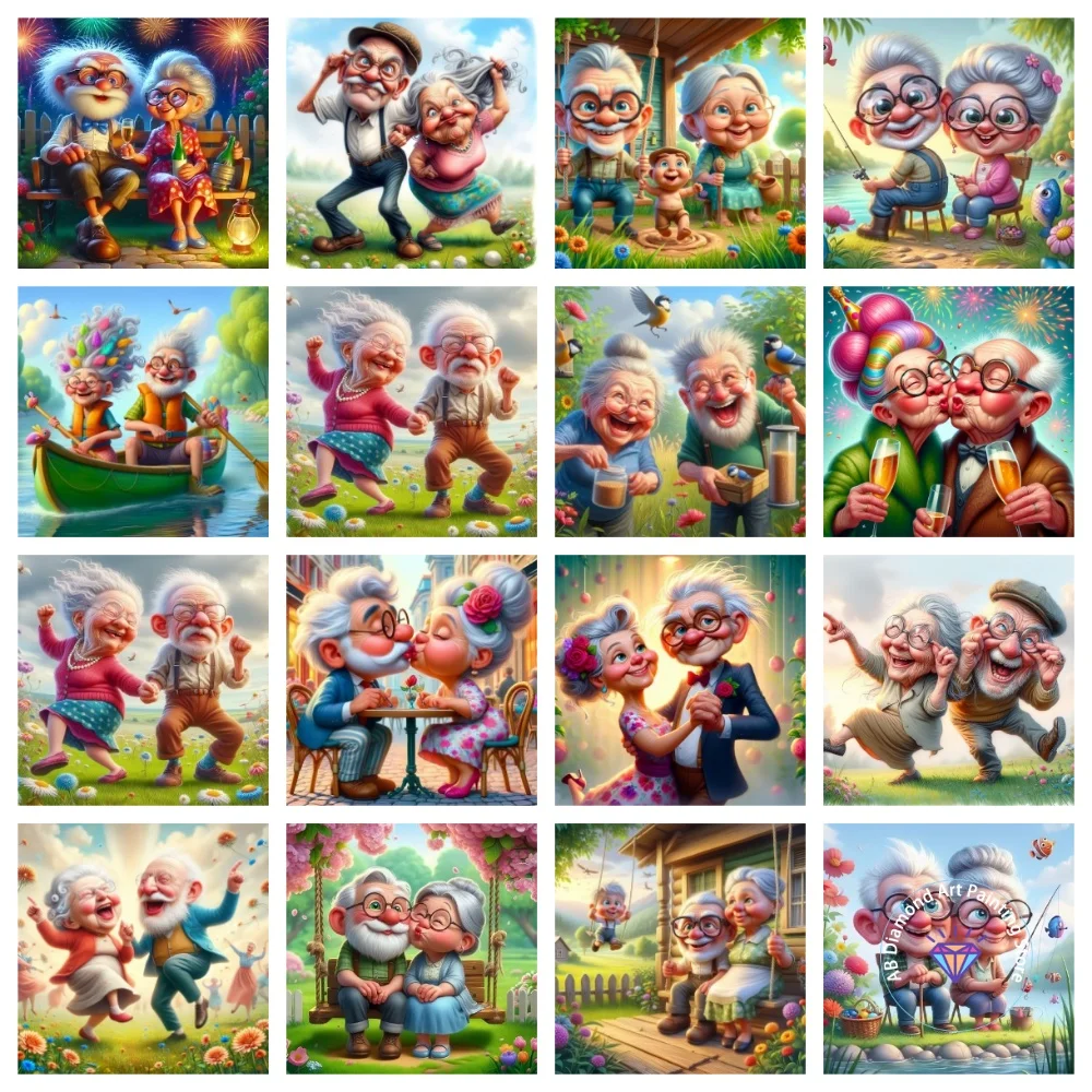 

Grandfather and Grandmother Portrait AB Diamond Painting Kit Square Round Diamond 5D DIY Mosaic Handmade Art Gift Home Decor