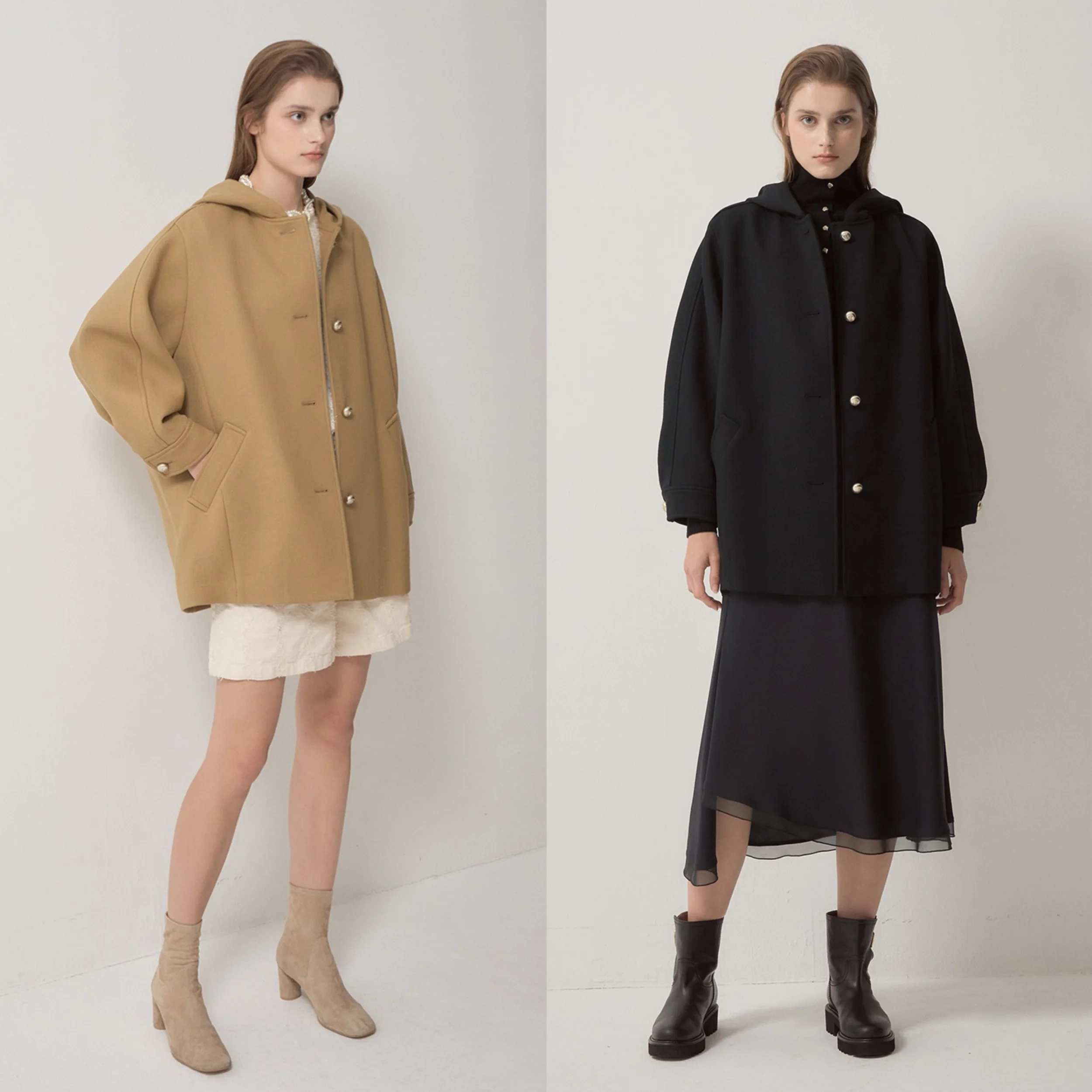 

L@NVlN 2024 Autumn Casual Versatile High-End A-Line Wide-oulder Hooded Slimming Woolen Coat for Women