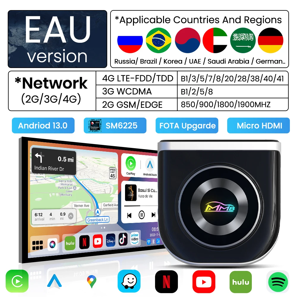 Android 13 Smart Box MMB Max5.0 Draadloze CarPlay Android Auto 3-in-1 AI Box QCM6225 8-Core 4G SIM Mirror-Link Google Play Store - afbeelding 1