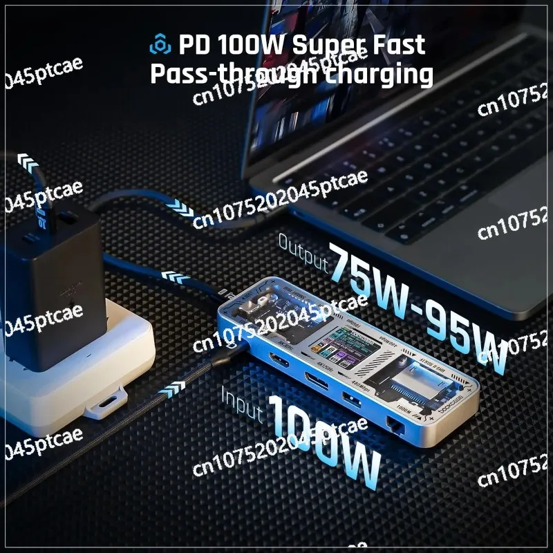 شاشة D ockcase 10 في 1 4K 60 هرتز/ 1000 ميجابت في الثانية/ UHS-II SD&TF/ 100 وات PD/ USB 3.2 Gen 2 محور ذكي مع شاشة LCD مزدوجة #4