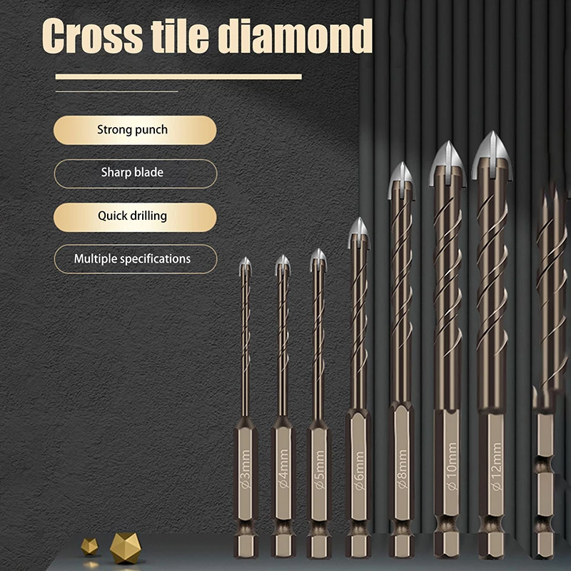 3-12mm Cross Hex Tile Drill Bits Set For Glass Ceramic Concrete Hole Opener Brick Hard Alloy Triangle Bit Tool Kit Metal Drill