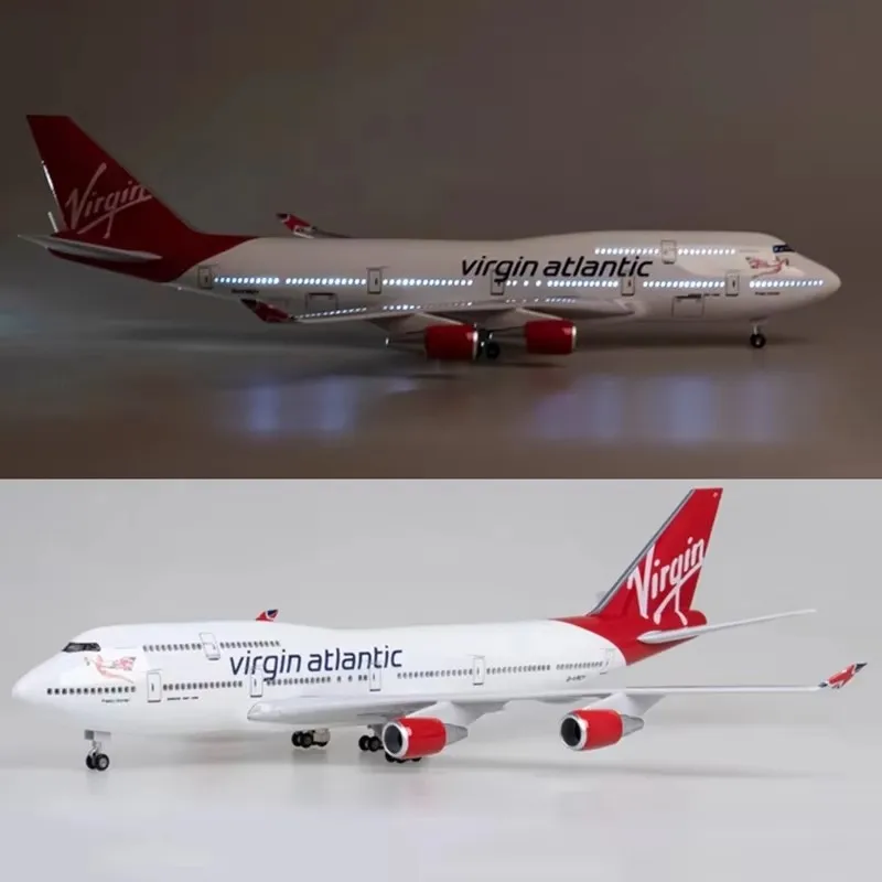 Scale 1:150 47CM B747 Virgin Atlantic Aircraft Model W Light and Wheel Landing Gear Resin Diecast Airplanes for Collection