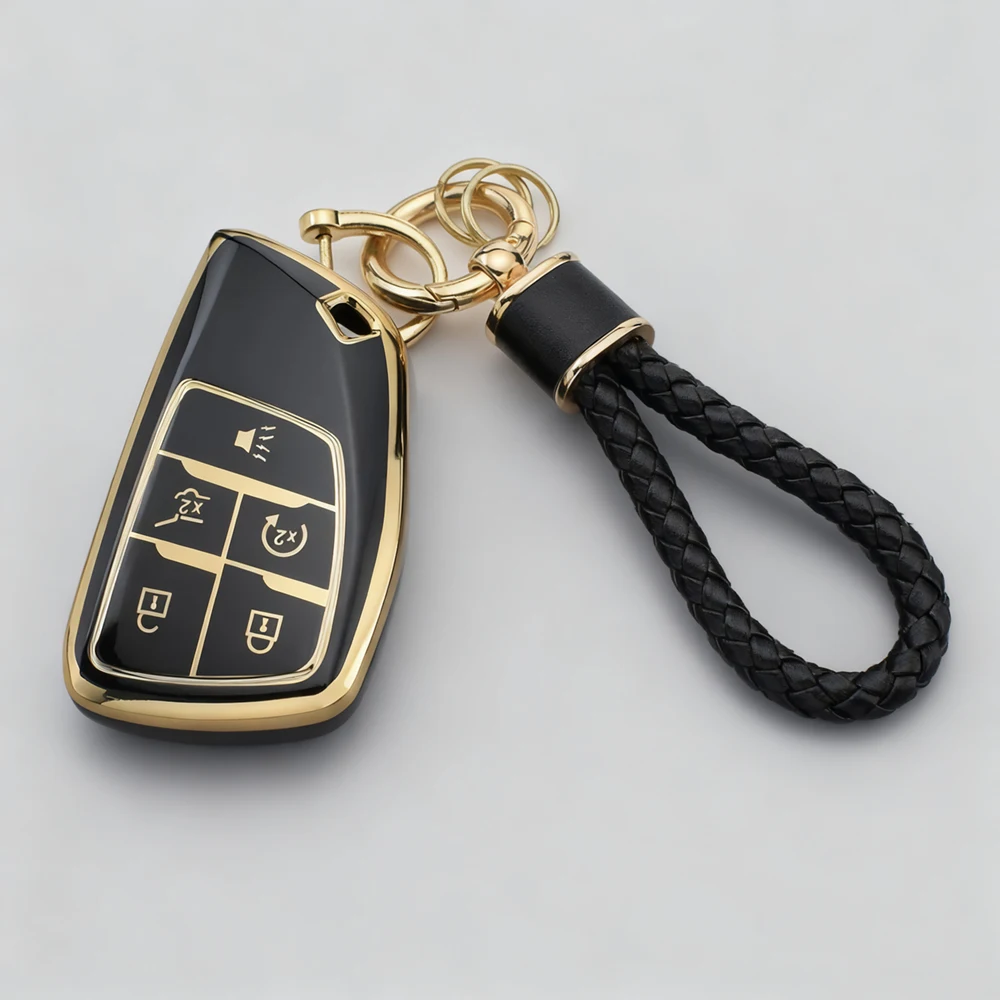 

5/6 Buttons TPU Car Key Fob Cover for Buick Envision Chevy Silverado GMC – Protective Car Key Case and Chain Key Rings Accessory