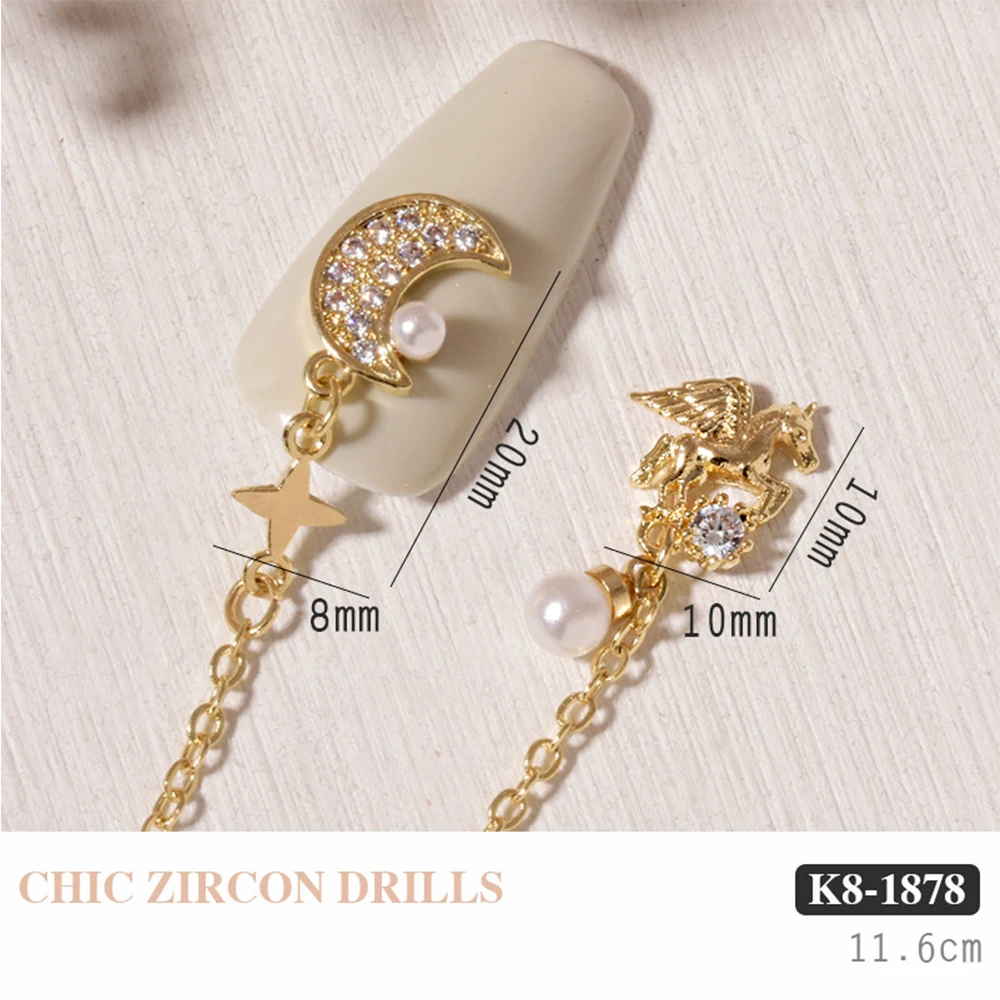 3D Bow Metal Zircon Bear Pearl Manicure Tools Nail Art Jewelry Nail Art Decorations Nail Rhinestones Crystal Pendant Chain